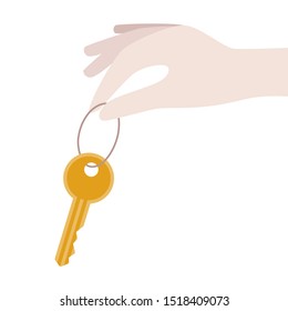 Buying, rental concept. Women holding key from new house, flat. Business, financial illustration.