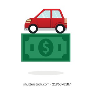 Comprar y alquilar un coche. vector de icono de coche y dólar.
