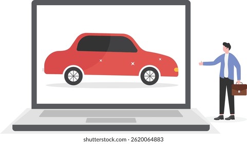 Buying renting a car online. Colored flat vector illustration. Isolated on white background.

