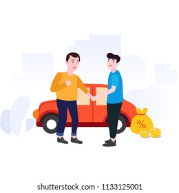 Buying or renting a new or used car. Modern flat style vector illustration isolated on white background.
 Flat style vector illustration.