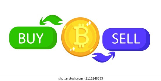 Kauf und Verkauf von Bitcoin Konzept Web-Banner. Kryptowährung und Kryptomünzen im Bergbau - Vektorgrafik
