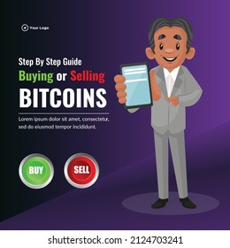 Buying or selling bitcoins banner design template.