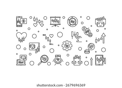 Kauf und Verkauf Crypto Vektorkonzept horizontal minimale Illustration oder Banner im Umriss Stil