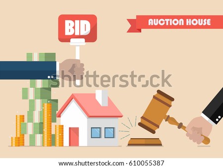 Buying selling house from auction. Vector illustration