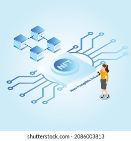 Buying and Selling NFT on mobile phone isometric 3d vector concept for banner, website, illustration, landing page, flyer, etc.