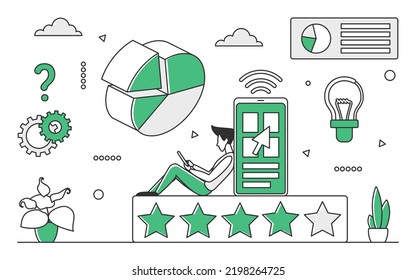 Buying and selling using mobile. shopping platform, trading stock market vector monocolor illustration