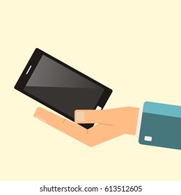 Buying smartphone. The hand hold smartphone. Vector