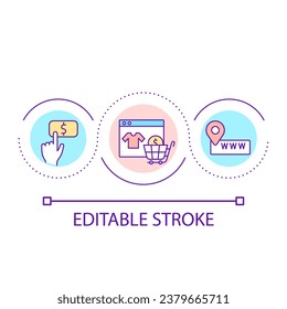 Buying through internet loop concept icon. Online storing. Retail business. Shopping abstract idea thin line illustration. Isolated outline drawing. Editable stroke. Arial font used