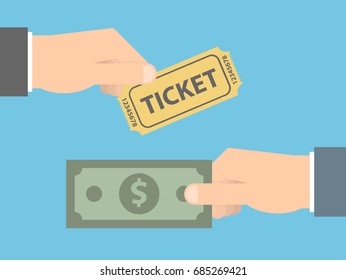 Buying ticket for money concept