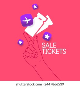 Buying tickets. An illustration on a pink background. The template for the design. Modern vector graphics.