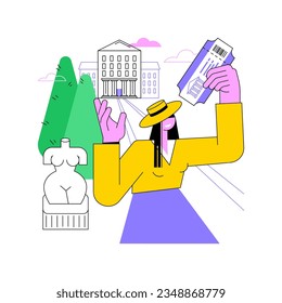 Buying tickets isolated cartoon vector illustrations. Happy girl with tickets to museum, city trip, cultural experience, avoid queues, people lifestyle, travel time vector cartoon.