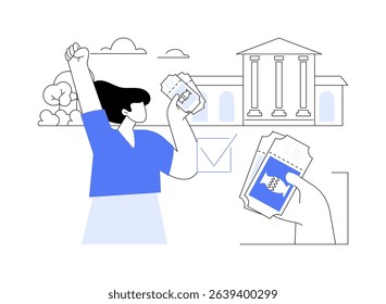 Buying tickets isolated cartoon vector illustrations. Happy girl with tickets to museum, city trip, cultural experience, avoid queues, people lifestyle, travel time vector cartoon.