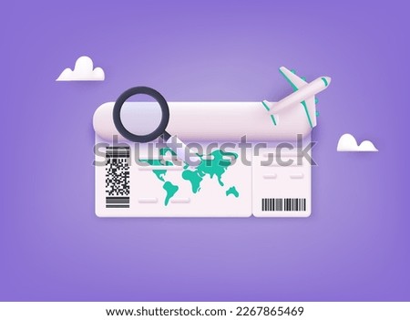Buying tickets online concept. 3D airline boarding pass ticket, ready for tourism and travel planning a summer vacation concept. 3D Web Vector Illustrations.