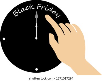 Buying Time, A Deadline Clock for Start Black Friday Shopping Season Isolated on White Background
