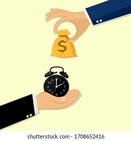 Buying Time.Hand Holding Money and Hand Holding Clock or Time. Exchanging Time for Money. Time is Money