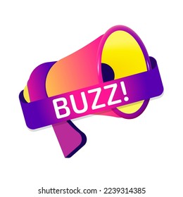 Buzz banner label, badge icon with megaphone. Flat design