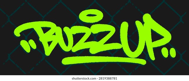 Buzz up coffee graffiti lettering illustration features hand drawn urban typography tag word text. Energy caffeine boost font isolated on transparent background clip art.
