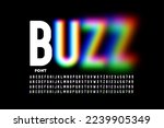 Buzz font, blurry style alphabet, letters and numbers vector illustration