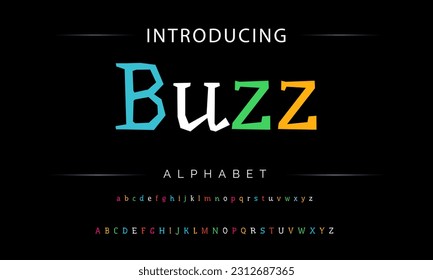 Buzz Funky colorful cartoon font type. Vector alphabet