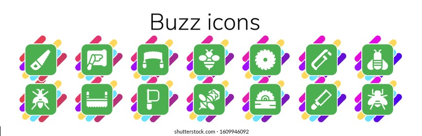 buzz icon set. 14 filled buzz icons.  Simple modern icons such as: Saw, Wasp, Spreading, Bee