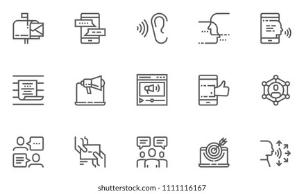 Buzz Marketing Vector Line Icons Set. Digital Marketing, Omni-channel, Multichannel Marketing, Brand Awareness. Editable Stroke. 48x48 Pixel Perfect.