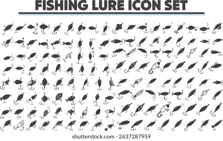 Buzzbait fishing lure Icon Set. Jigs fishing lure Icon Set. Spinnerbait fishing lureIcon Set. Spoons Lure Icon Set