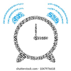 Buzzer collage of dollars. Vector dollar pictograms are combined into buzzer composition.