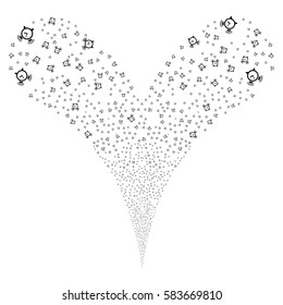 Buzzer fireworks stream. Vector illustration style is flat black iconic symbols on a white background. Object double fountain done from random pictographs.