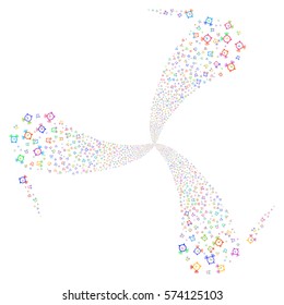 Buzzer fireworks swirl rotation. Vector illustration style is flat bright multicolored iconic symbols on a white background. Object whirlpool made from random pictograms.