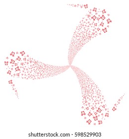 Buzzer fireworks swirl rotation. Vector illustration style is flat red iconic symbols on a white background. Object twirl combined from random pictographs.