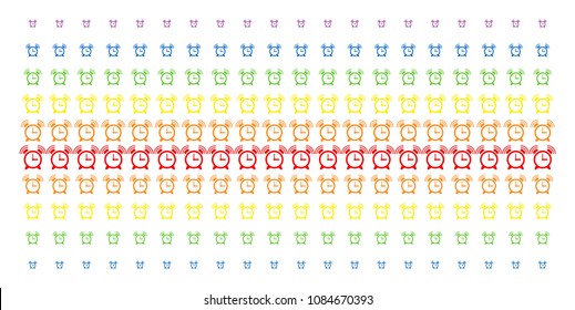 Buzzer icon spectral halftone pattern. Vector objects arranged into halftone array with vertical spectrum gradient. Designed for backgrounds, covers, templates and abstraction effects.