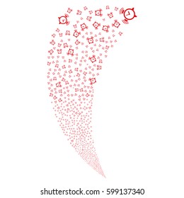 Buzzer random fireworks stream. Vector illustration style is flat red iconic symbols on a white background. Object fountain made from scattered design elements.