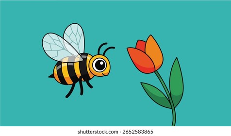 Abelha que Poliniza uma Flor Vibrante em Jardim Colorido — Ilustração da Natureza

