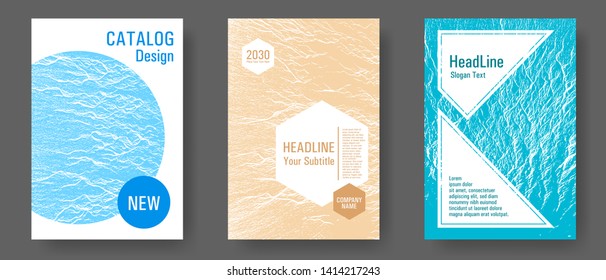 Buzzing flux ripple movement background. Blue, sea green, sand color textures. Research development plan covers.