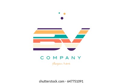 bv b v alphabet letter logo colors colorful line stripe font creative text dots company vector icon design template