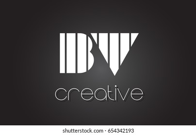 BV B V Creative Letter Logo Design With White and Black Lines.