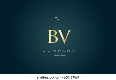 bv b v  gold golden luxury product metal metallic alphabet company letter logo design vector icon template green background