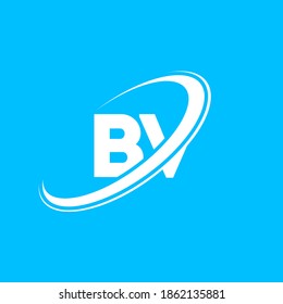 Diseño del logotipo de la letra B V del BV. Letra inicial B.B. con el logotipo de monograma en mayúsculas en forma de círculo, rojo y azul. Logo de BV, diseño de B V. bv, b v