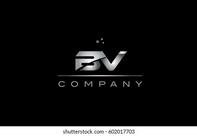 bv b v  silver grey metal metallic alphabet technology company letter logo design vector icon template black background