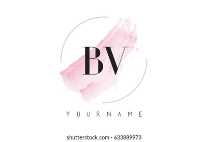 BV B V Watercolor Letter Logo Design with Circular Shape and Pastel Pink Brush.