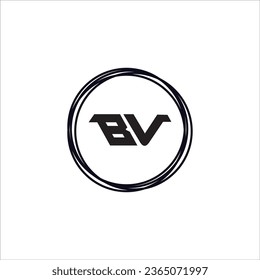 BV B V White Letter Logo Design with Black Square