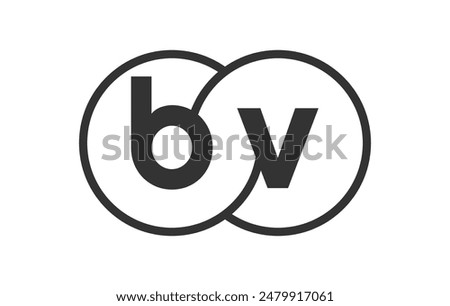 BV business company emblem with outline rounds and letters b v. Logo template of two merged circles for brand identity, logotype. Vector Infinity symbol  and technology sign.