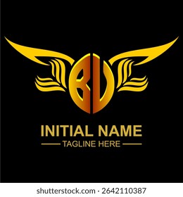 BV Golden Wing Emblem Logo with elegant gold wings, sleek and modern design. Ideal for branding, creative projects, luxury businesses, or artistic ventures.