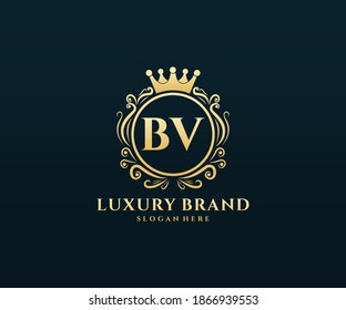 BV Initial Letter Gold kalligraphische feminine Blütenhandgezeichnet heraldische Monogramm antike Vintage Stil Luxus Logo Design.