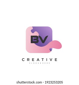 BV Initial Letter logo icon design template elements with wave colorful art.