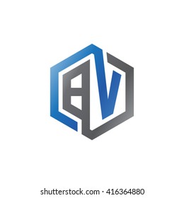 BV initial letters loop linked hexagon logo black gray blue