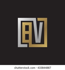 BV initial letters looping linked square elegant logo golden silver black background