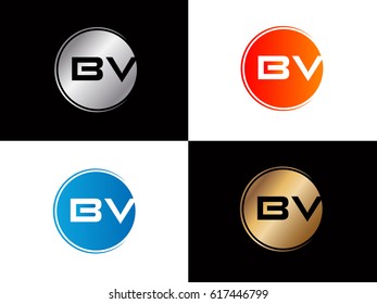 bv Initial letters rounded shape red Gold silver modern logo
