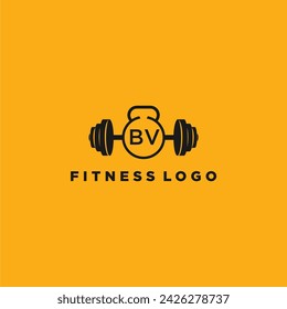 BV monograma inicial para fitness o gimnasio logo con diseño de barra creativa
