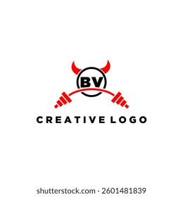 BV initial monogram for fitnes or gym logo with devil style design
